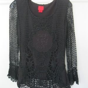 Vintage Very Vera crochet black top, NWOT, Sz XS